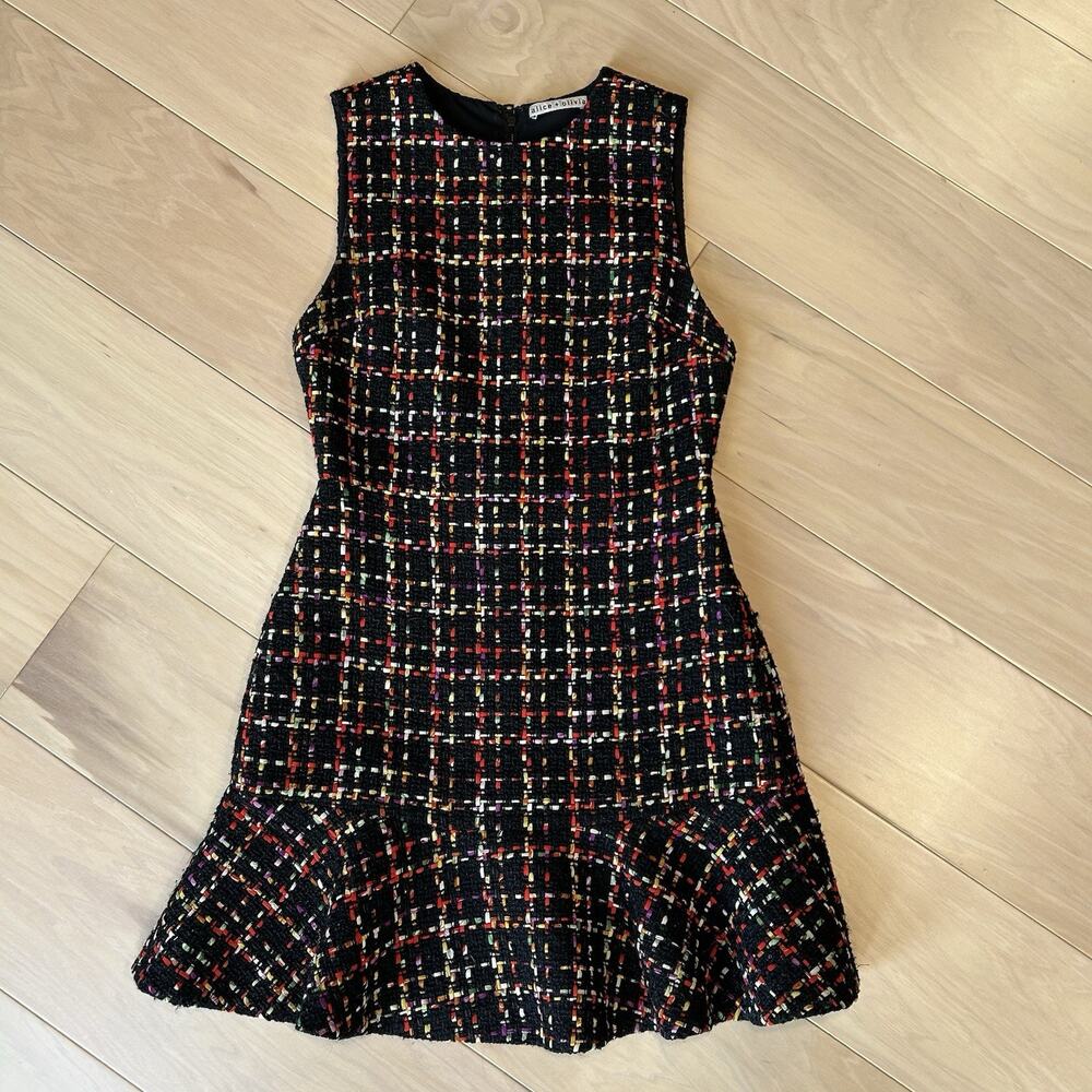Alice + Olivia Sonny Tweed Ruffle Dress Sleeveless Women’s 6
